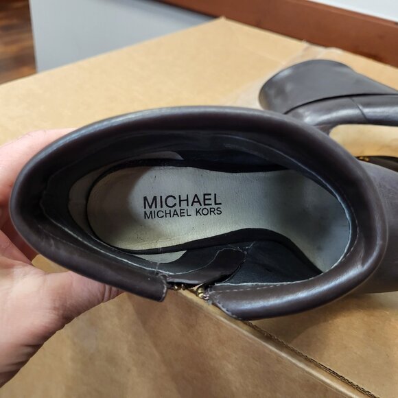 Michael Kors Kendra Peep Toe Booties Brown Leather Ankle Boots Size 8 - Picture 6 of 14